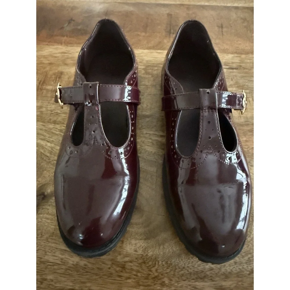 Gap Kids Mary Jane Shoes Size 3 Burgundy Patent Lug Sole Uniform Preppy